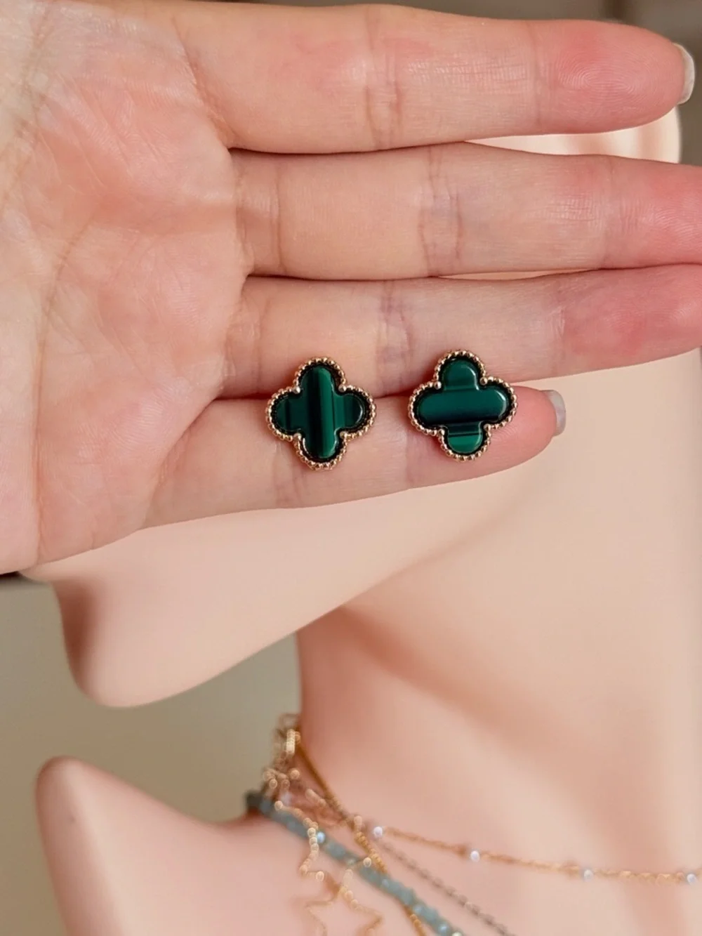 Green Clover Stud Earrings